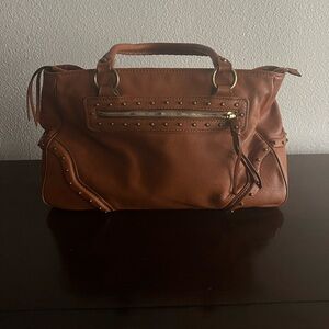 Brown Leather Studded Handbag